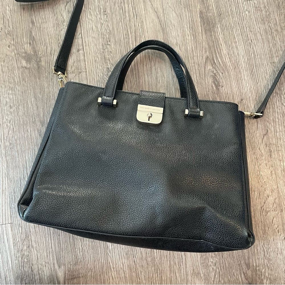 KATE SPADE Black Pebbled Leather Tri-Compartment Satchel Crossbody Bag